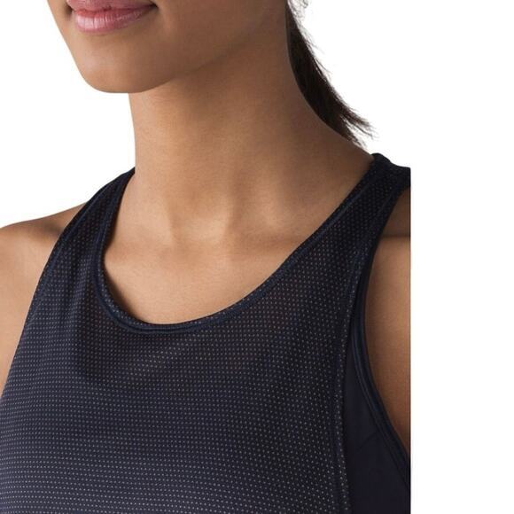 Lululemon Women 4 Pushing Limits Tank Midnight Navy Mesh Overlay Built in Bra - Picture 9 of 16